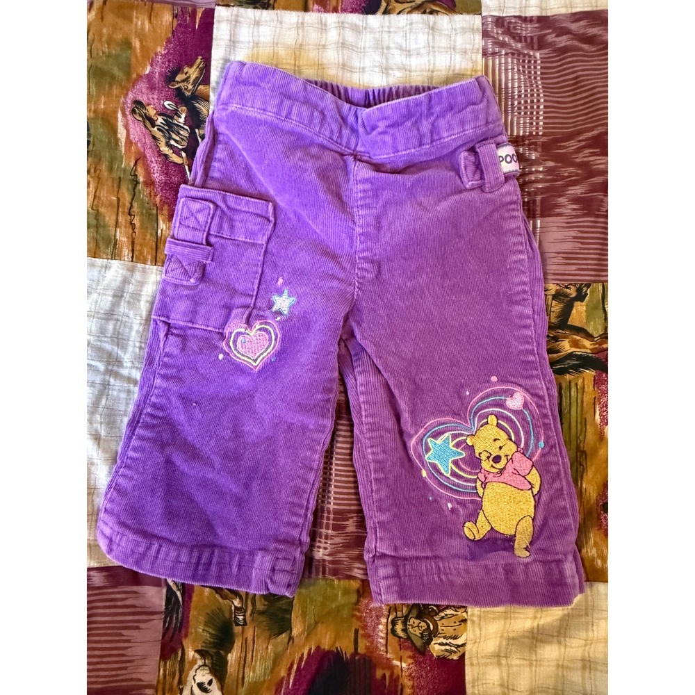 Disney Winnie the Pooh Vintage Purple Corduroy Cargo Pants Baby 3M